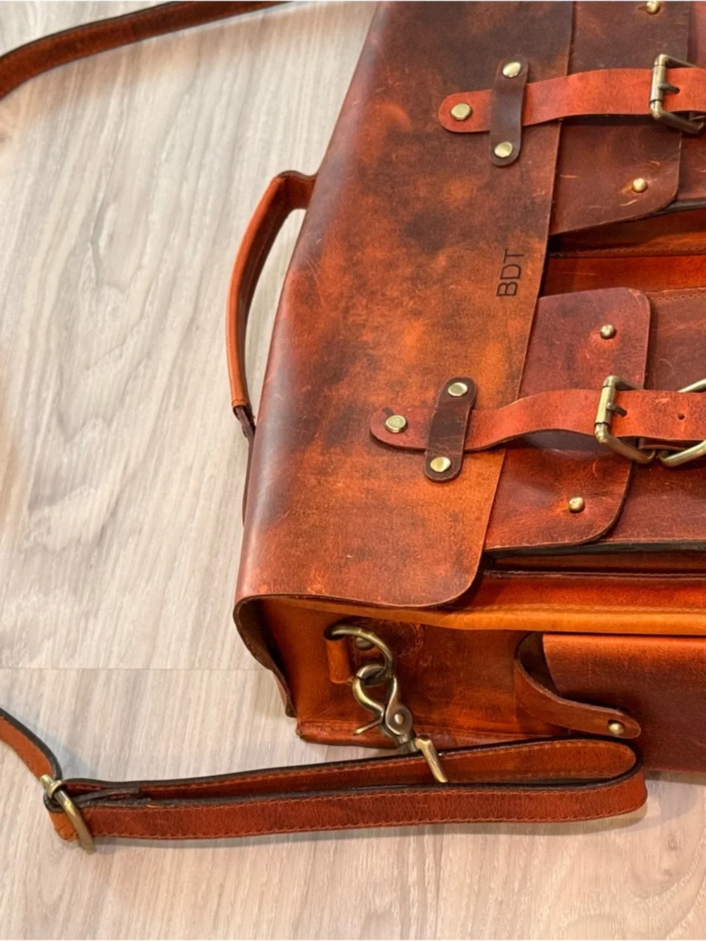 Kalating London Plane Leather Briefcase Burnt Orange Satchel Bag with pockets